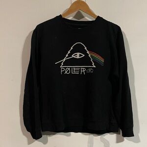 Poler Black Crewneck Sweater with Rainbow Graphic